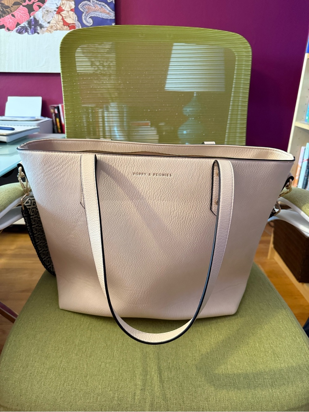 Poppy & Peonies Cream Vegan Leather Go Getter Tote Bag